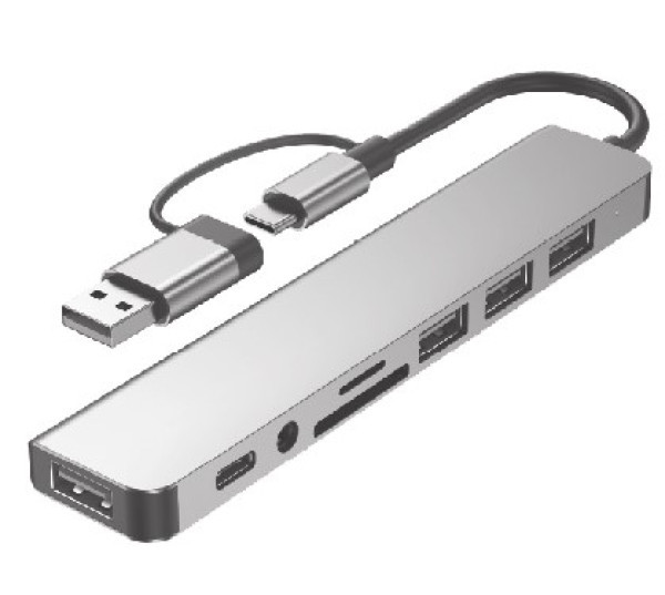 A-CM-COMBO8-06 Gembird USB +USB-C multi-port 8-in-1 USB3.0+USB2.0+SD+3.5mm+Data
