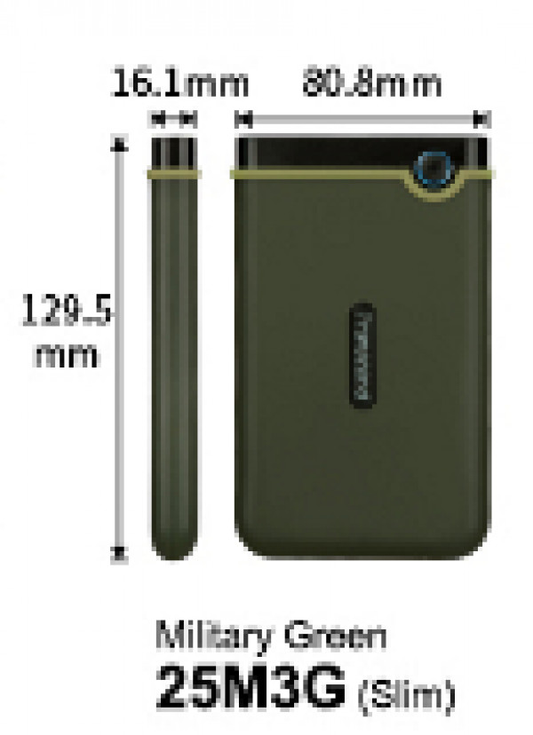 External HDD 1 TB Slim form factor, M3G, USB 3.1, 2.5, Anti-shock system, Backup software, 185g, Military Green (Slim) ( TS1TSJ25M3G ) 