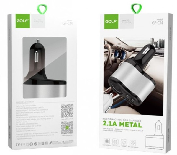 Gembird Auto Punjac 2x Usb + Uticnica Golf GF-C14