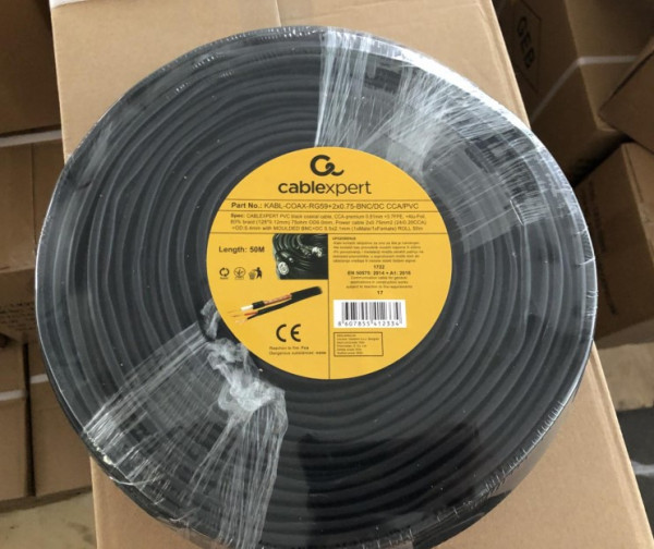 KABL-COAX-RG59+2X0.75-BNC/DC-50M gotov krimpovan kabl za video nadzor sa BNC+DC krajevima CCA 50m
