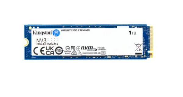 Kingston M.2 NVMe 1TB SSD, NV3, PCIe Gen 4x4, Read up to 6,000 MB/s, Write up to 4,000 MB/s, (single sided), 2280 ( SNV3S/1000G )