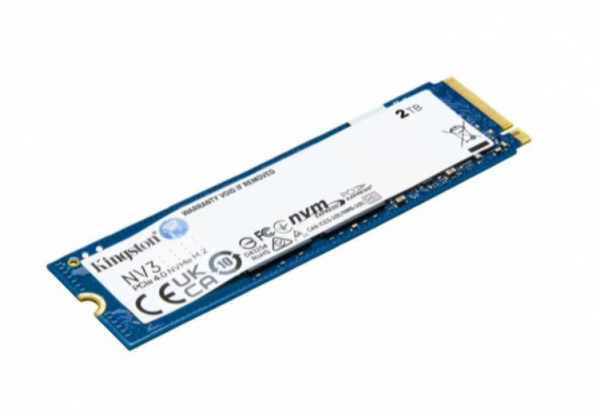 Kingston M.2 NVMe 2TB SSD, NV3, PCIe Gen 4x4, Read up to 6,000 MB/s, Write up to 5,000 MB/s, (single sided), 2280 ( SNV3S/2000G )