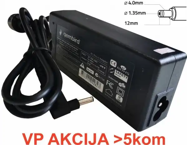 Gembird NPA65-190-3420 (AS14) ** punjac za laptop 65W-19V-3.42A, 4.0x1.35mm black (661)