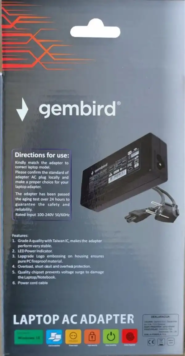 Gembird NPA90-195-4620 (DE11) ** punjac za laptop 90W-19.5V-4.62A, 4.5x3.0mm  Black PIN (890)