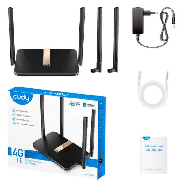 Cudy LT500D 4G LTE AC1200 Dual Band MESH Wi-Fi Router CPE 4+5Ghz, 1W/4L 10/100, 4x Antena detachable