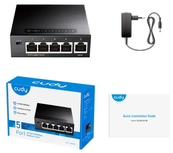 Cudy GS105 metalni GS105D 5-Port Gbit Desktop Switch, 5x RJ45 10/100/1000